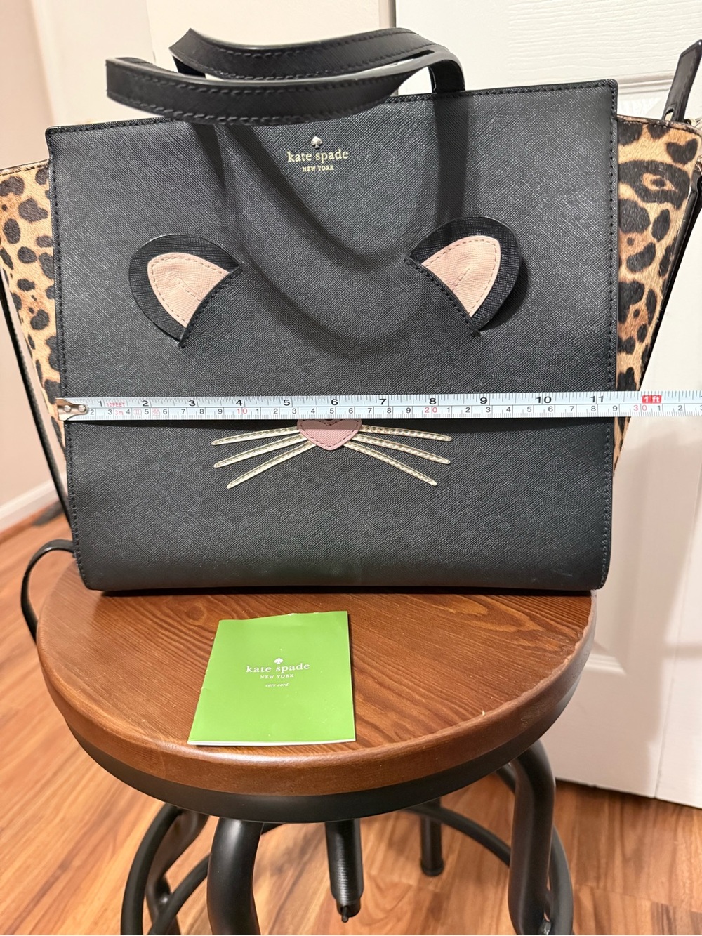 kate spade Black Tote with Leopard Side Panels and Pink Ear Accents
